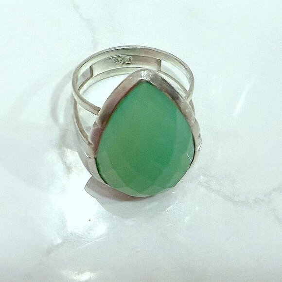 Boho Sterling Aqua Chalcedony TearDrop Ring Sz 7.75 Ladies - Picture 4 of 10